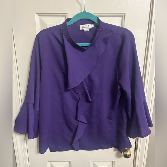 Molly Bracken Gorgeous Ruffle Collar & Sleeve Purple Blouse Size Large - Picture 1 of 6